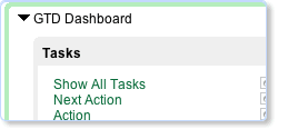 The GTDInbox dashboard view